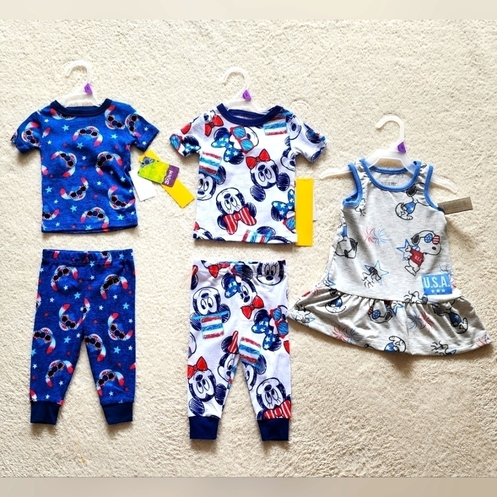 New baby girl summer clothes bundle of Snoopy dress and Disney pajamas size 12 m